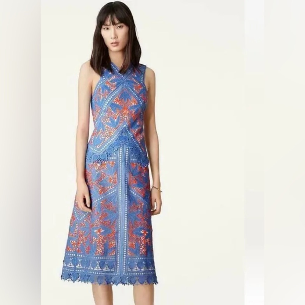 NWT Tory Burch Evie Whitney Blue Lace Crochet Skirt Set Size 8 Runway - Picture 4 of 16